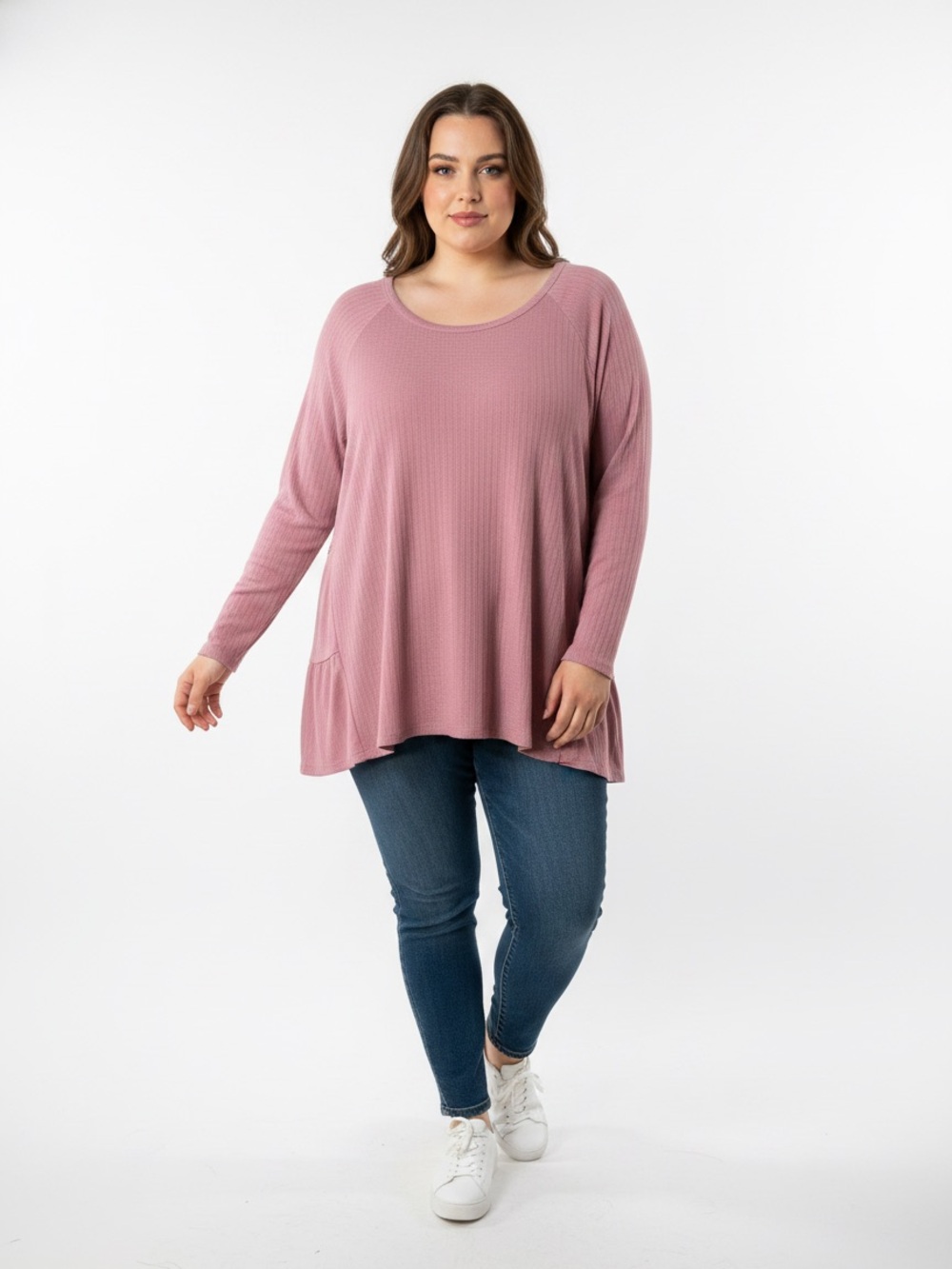 torrid Rose Waffle-Knit Long Sleeve Scoop Neck Top